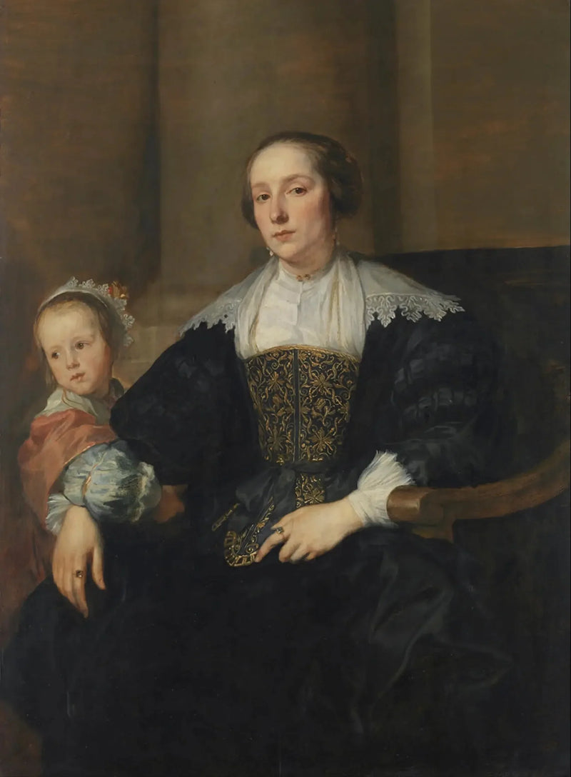 Anna van Thielenin muotokuva, maalari Theodoor Romboutsin vaimo ja heidän tyttärensä - Antoine van Dyck