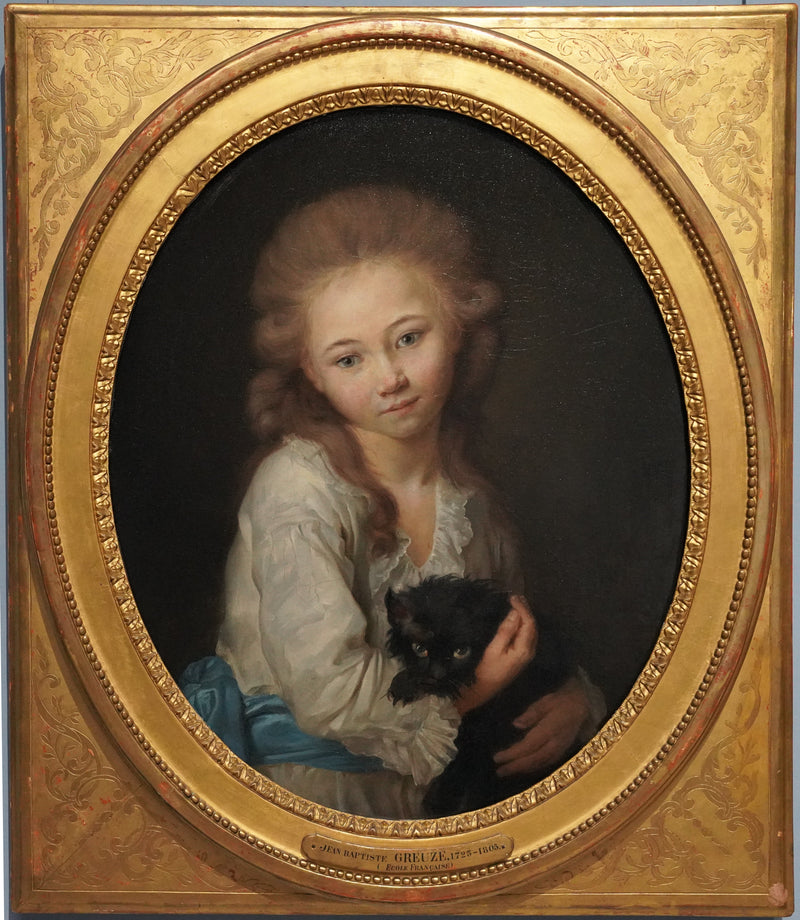 Espritportretti Baculard d'Arnaud'n kanssa kissan kanssa - Jean-Baptiste Greuze
