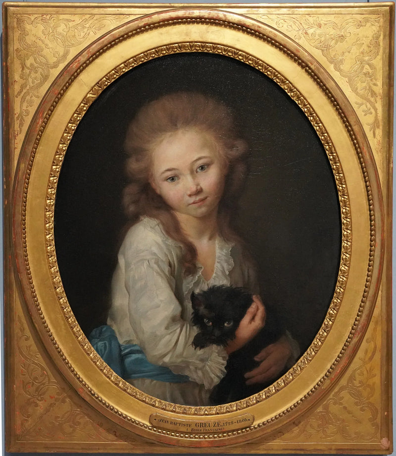 Espritportretti Baculard d'Arnaud'n kanssa kissan kanssa - Jean-Baptiste Greuze