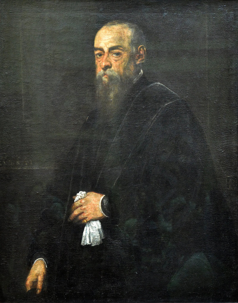 Vanha miehen muotokuva, joka pitää nenäliinaa - Jacopo Tintoretto