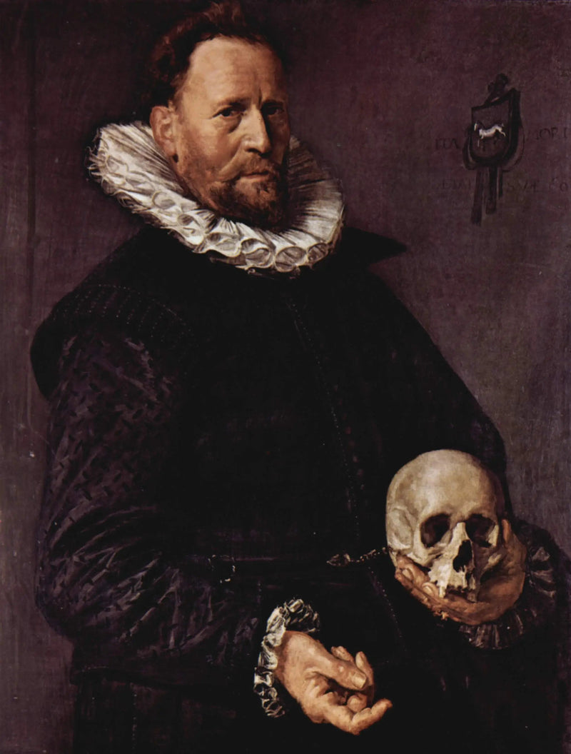 Miehen muotokuva, joka pitää kalloa - Frans Hals