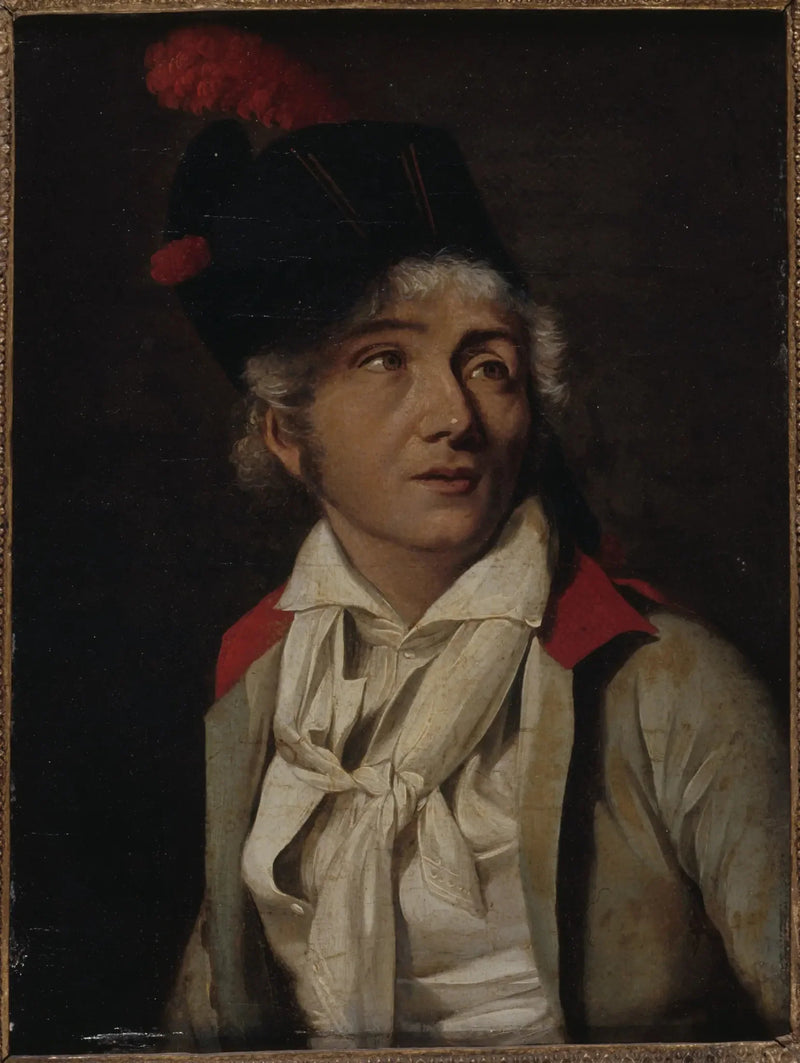 Näkymä näyttelijästä, valkoisessa takissa, jossa on punainen kaulus - Louis-Léopold Boilly