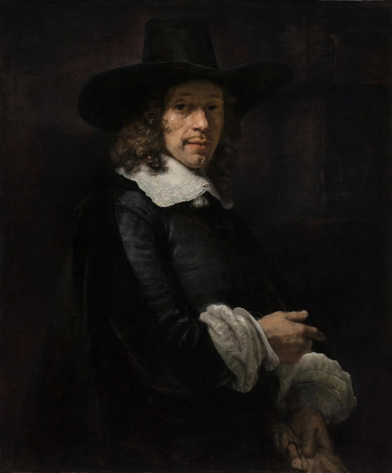Muotokuva miehestä, jolla on silinterihattu ja hanskat - Rembrandt