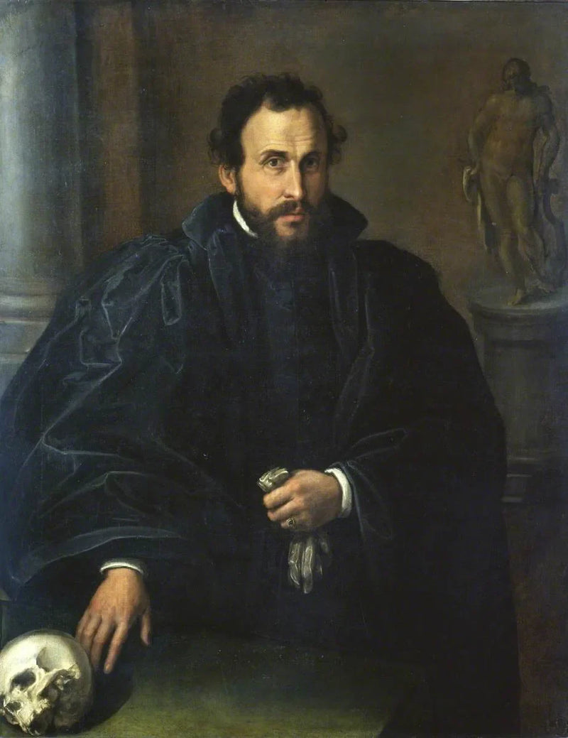 Miehen muotokuva pääkallon kanssa - Lorenzo Lotto