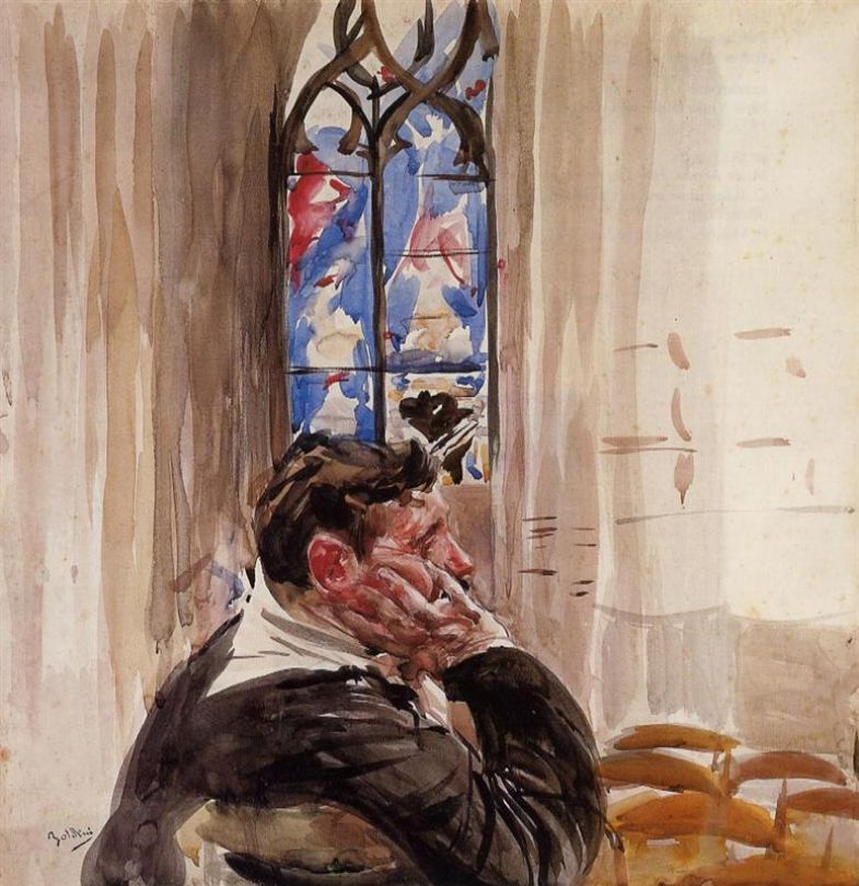 Miehen muotokuva kirkossa - Giovanni Boldini