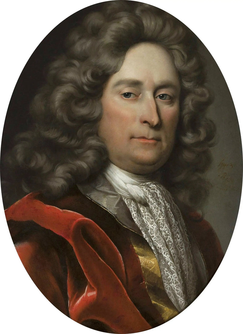 Miehen muotokuva harmaassa peruukissa. - Hyacinthe Rigaud