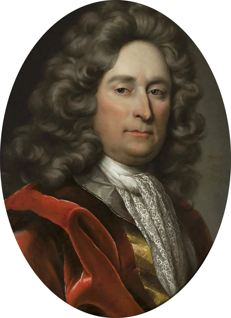 Miehen muotokuva harmaassa peruukissa. - Hyacinthe Rigaud
