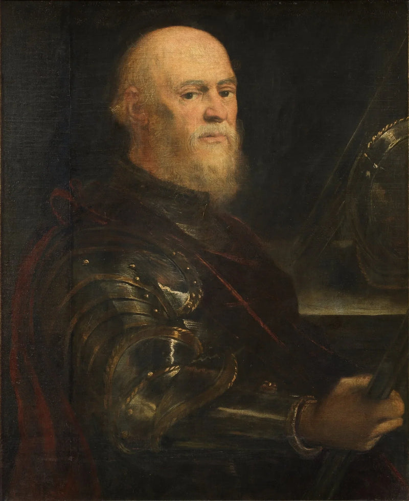 Muotokuva miehestä haarniskassa, joka pitää komentokeppeä, todennäköisesti Jan Amor Tarnowski - Jacopo Tintoretto