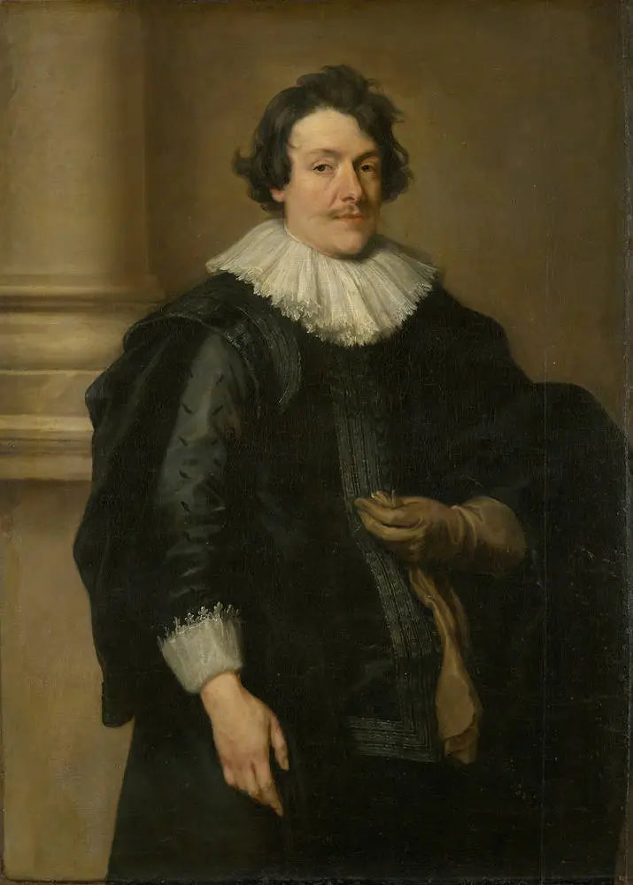 Musta-asuinen miehen muotokuva pylvään edessä - Antoine van Dyck