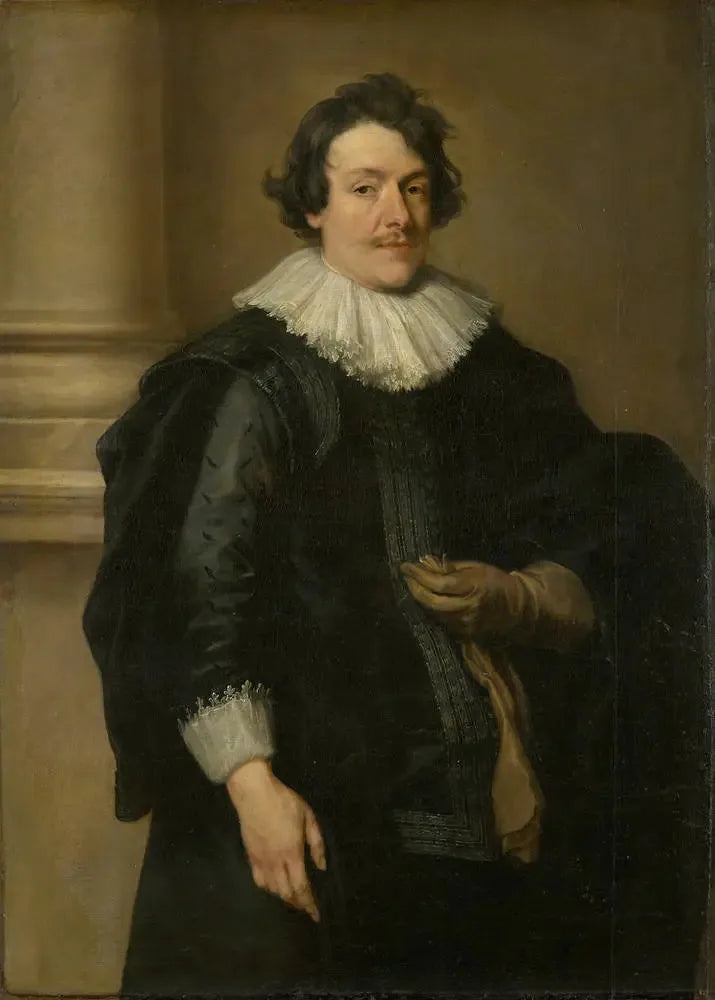 Musta-asuinen miehen muotokuva pylvään edessä - Antoine van Dyck