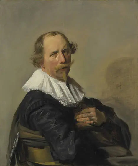Miehen muotokuva, joka kumartuu tuolin selkänojan yli - Frans Hals