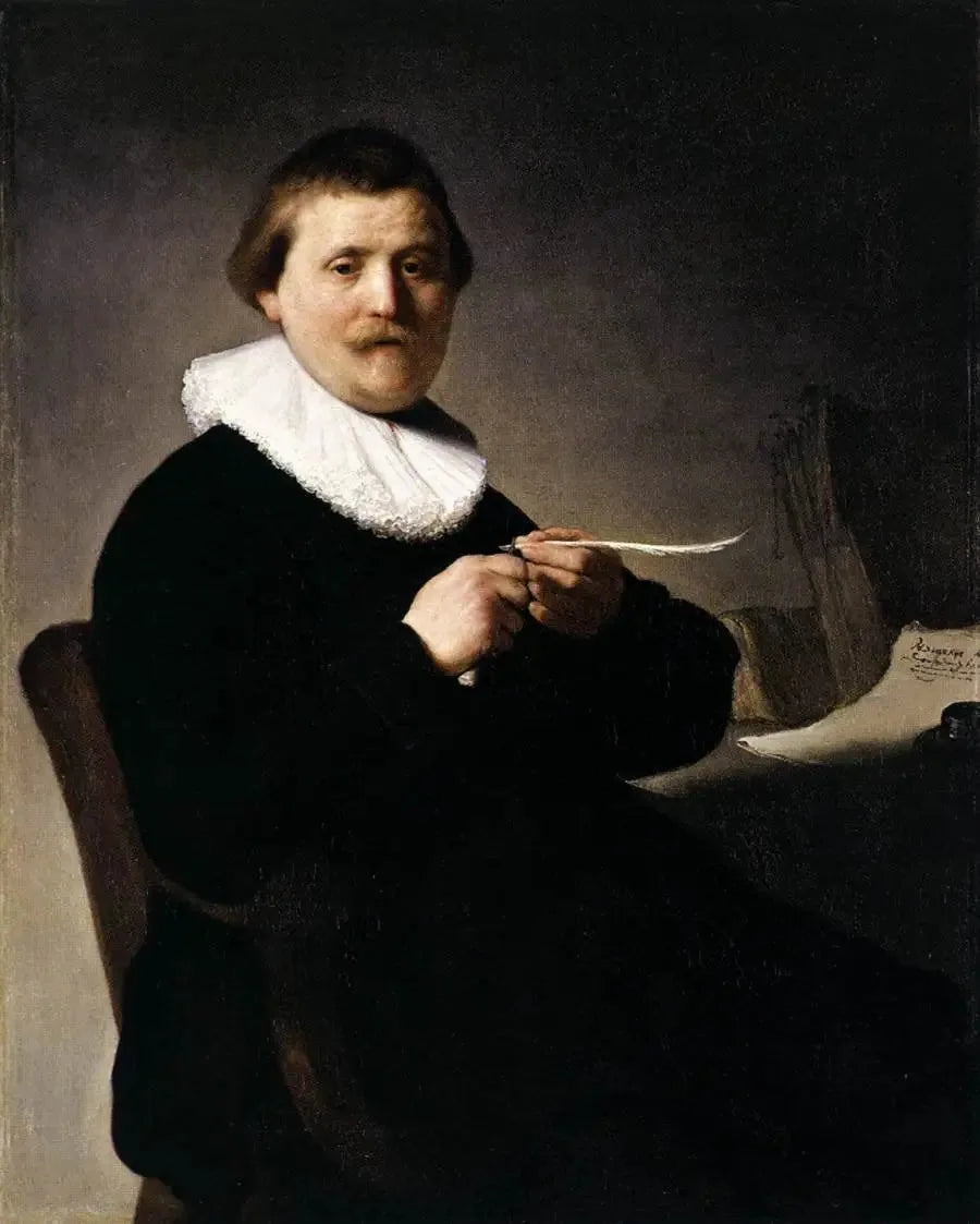 Miehen muotokuva, joka veistää sulkaansa - Rembrandt