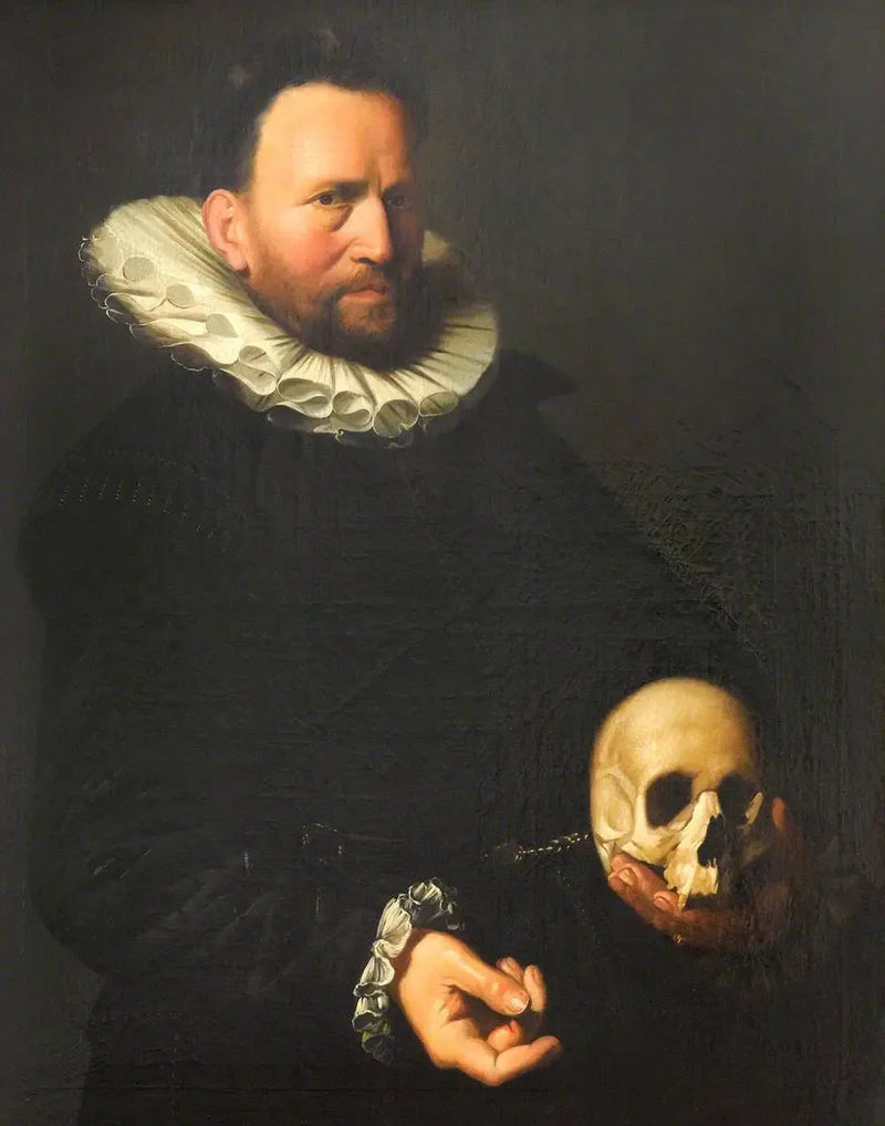 Miehen muotokuva, joka pitää kalloa - Frans Hals