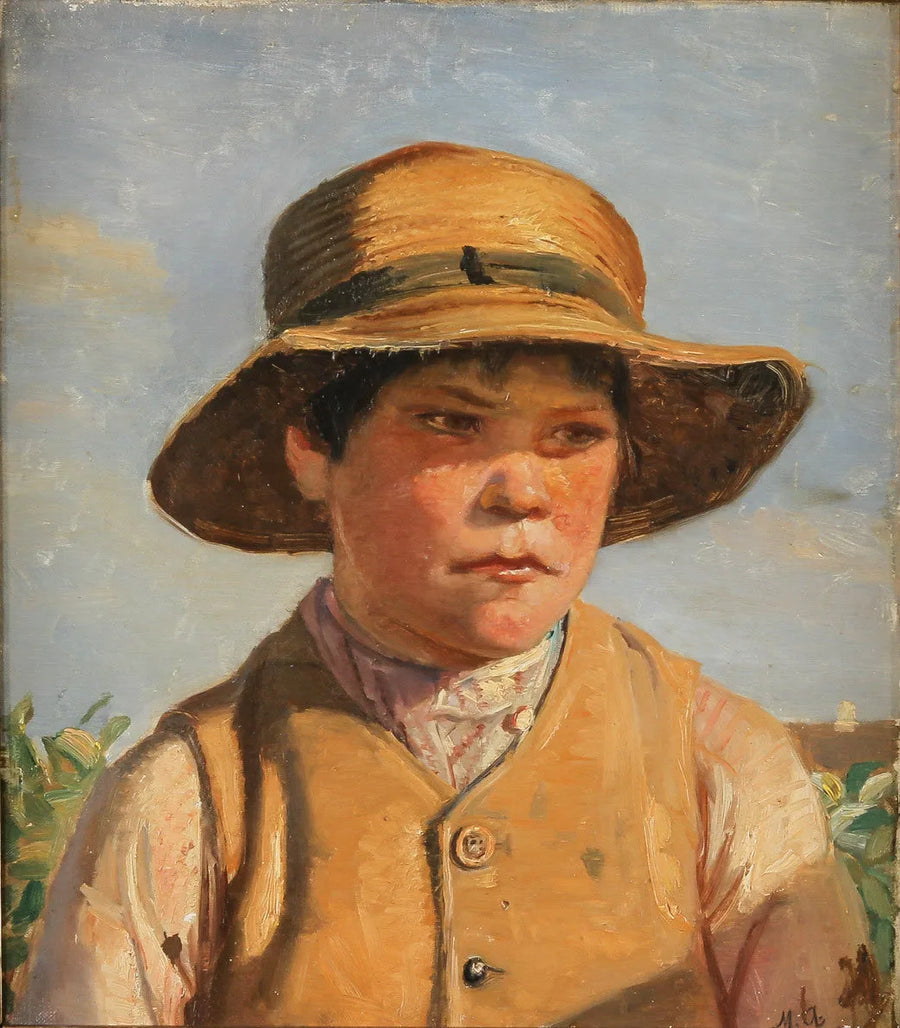 Muotokuva nuoresta miehestä olkihatussa. - Michael Peter Ancher