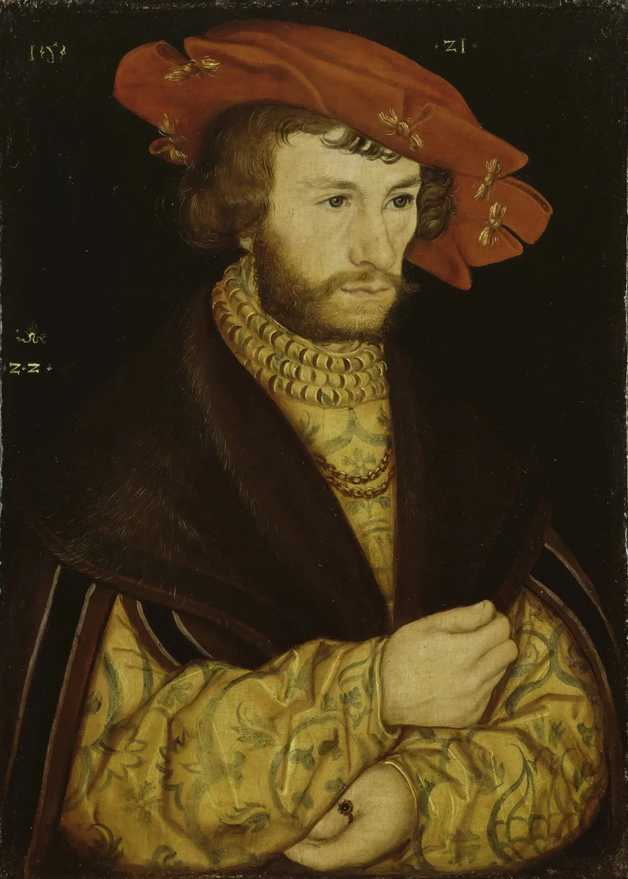 Nuoren miehen muotokuva, jossa on parta ja punainen beretti - Lucas Cranach vanhempi