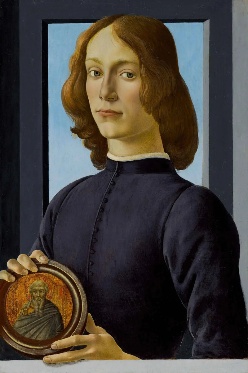 Nuoren miehen muotokuva, joka pitää riipusta - Sandro Botticelli