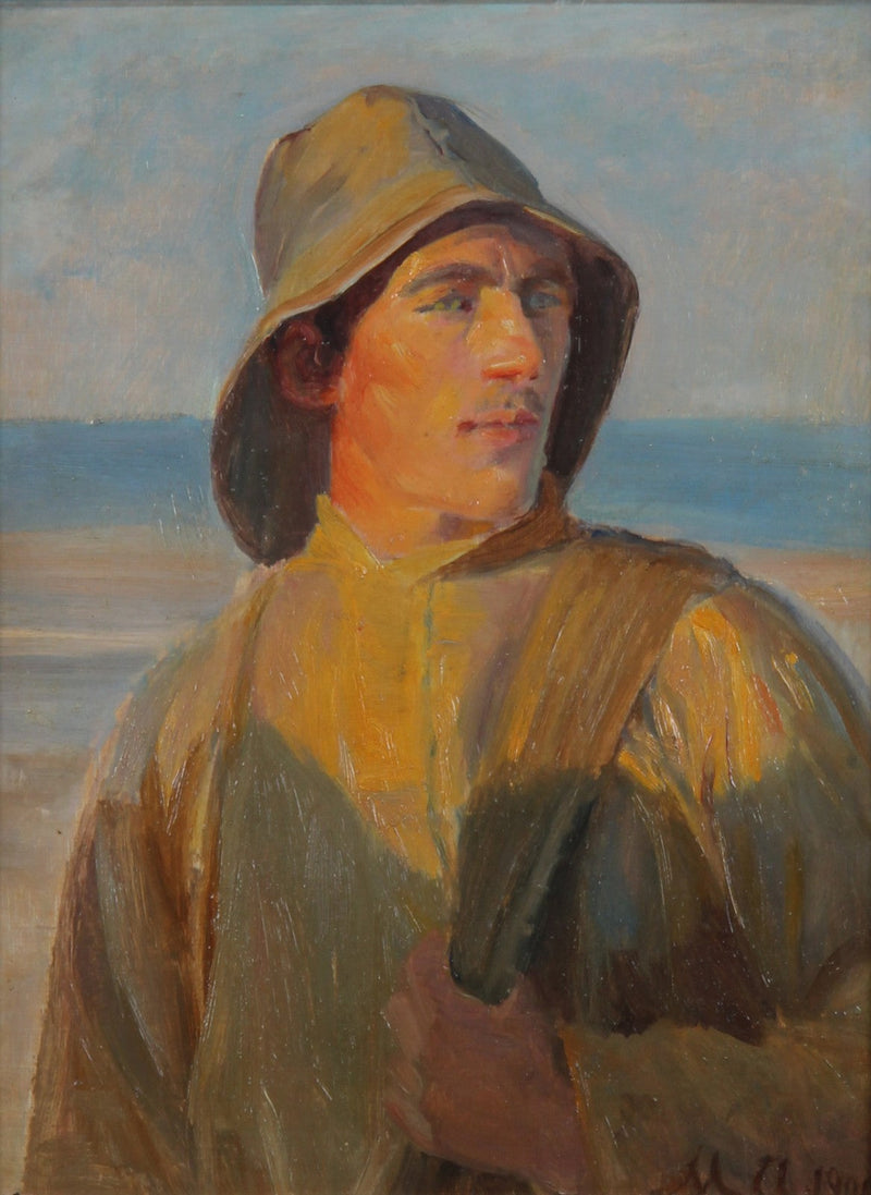 Nuoren kalastajan muotokuva öljypuvussa. 1900. - Michael Peter Ancher
