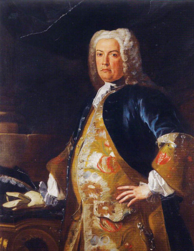 Nobelin muotokuva, kolmelta neljäsosalta, tukeutuen oikea kätensä hansikkaaseen konsolille - Francesco Solimena