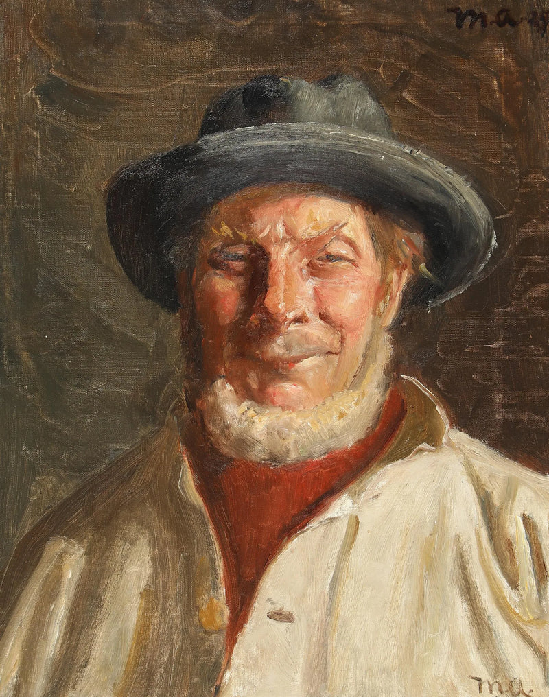 Muotokuva skagenilaisesta kalastajasta mustassa hatussa. -Michael Peter Ancher