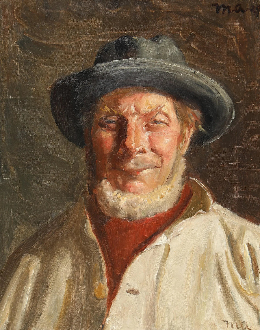 Muotokuva skagenilaisesta kalastajasta mustassa hatussa. -Michael Peter Ancher