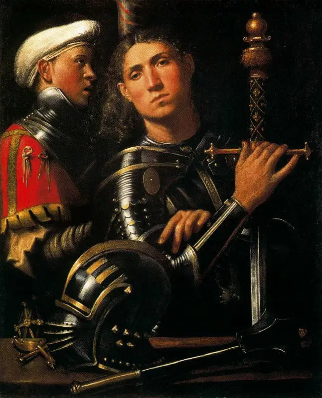 Sotilaan muotokuva hänen aseenkantajansa kanssa - Giorgione