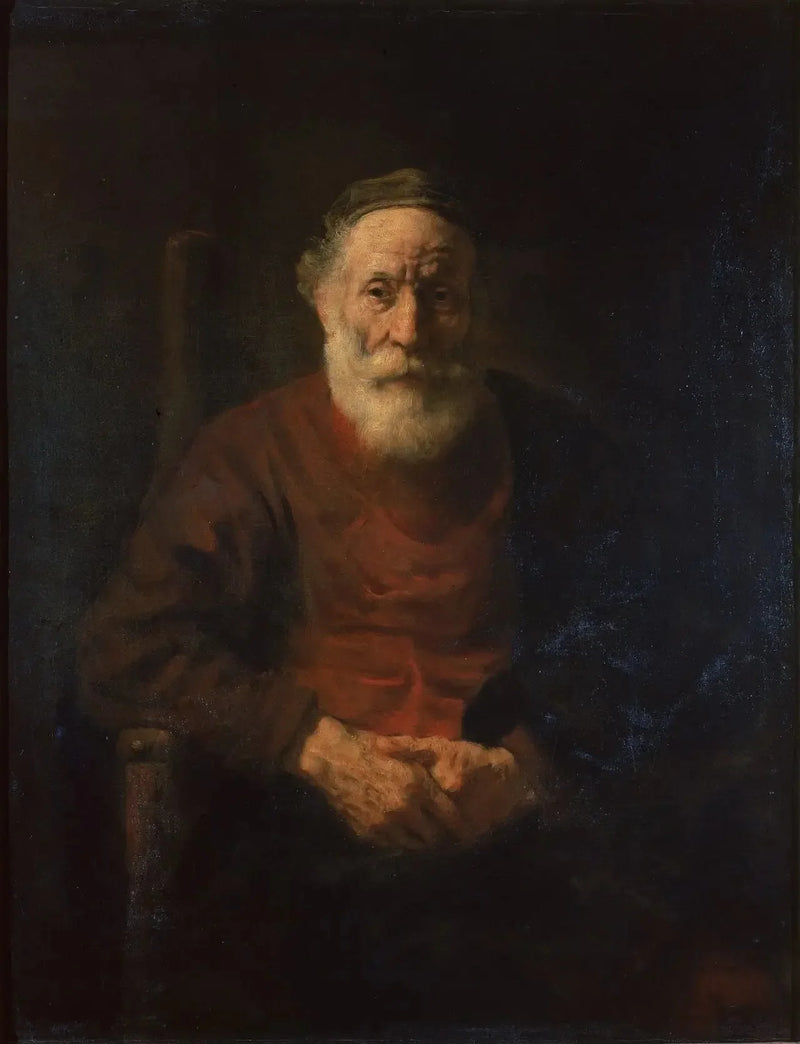 Vanhan miehen muotokuva punaisessa Rembrandtilta - Rembrandt