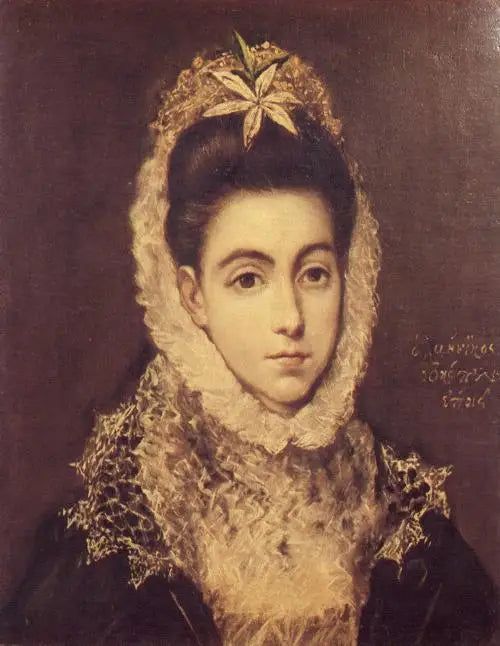 Naisen muotokuva kukka kanssa - El Greco