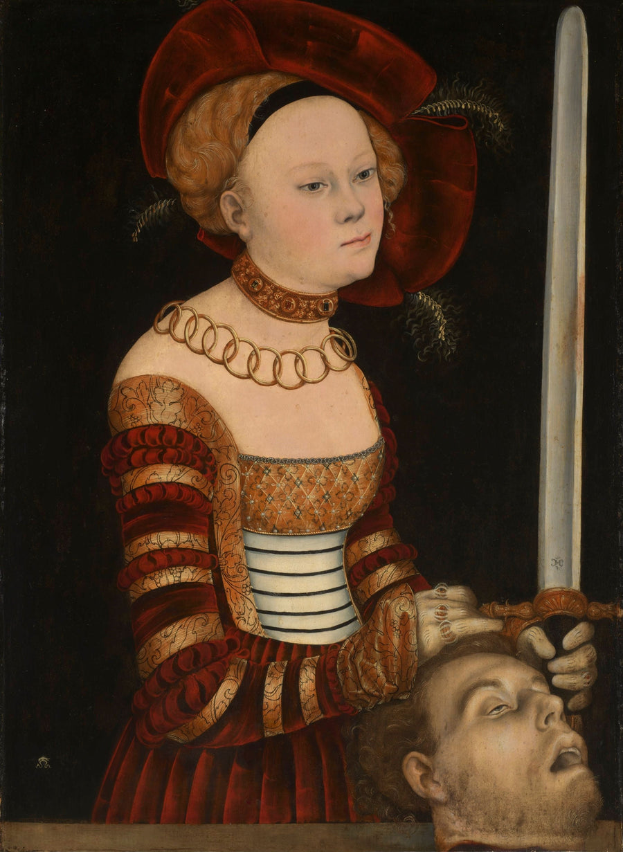 Saksan hovin naisen muotokuva Judithin kanssa Holoferneen pään - Lucas Cranach vanhempi