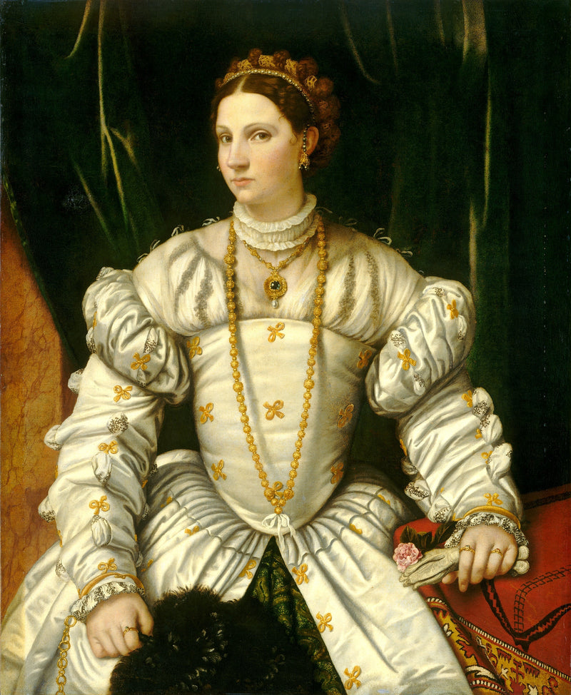 Naisen muotokuva valkoisessa, mahdollisesti Barbara Radziwill (1520/23-1551), Puolan kuningatar - Alessandro Bonvicino