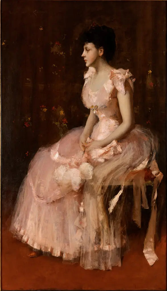 Naisen muotokuva vaaleanpunaisessa - William Merritt Chase