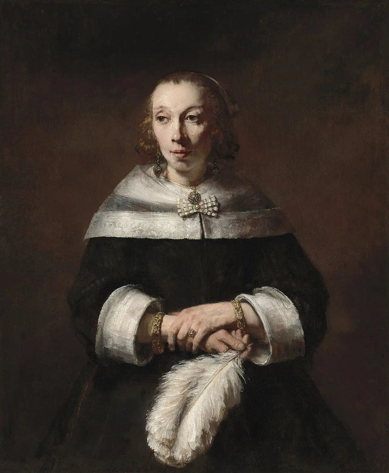 Naisen muotokuva, jossa on strutsinsulkafani - Rembrandt