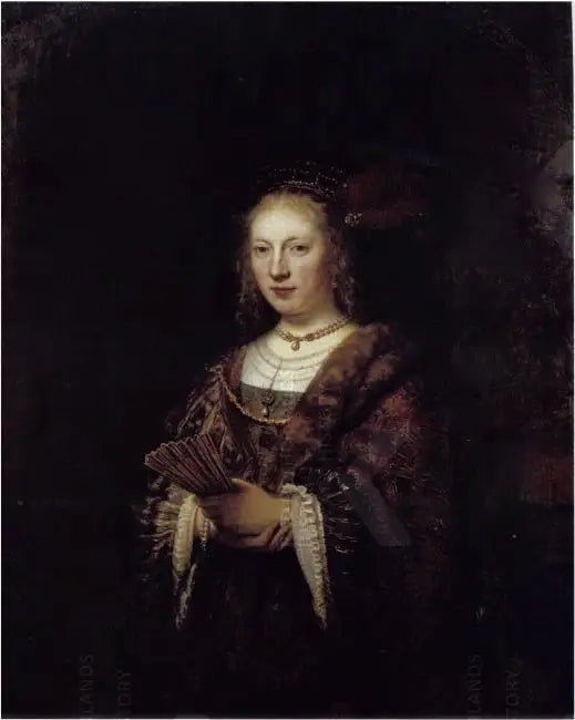 Naisen muotokuva tuulettimella - Rembrandt