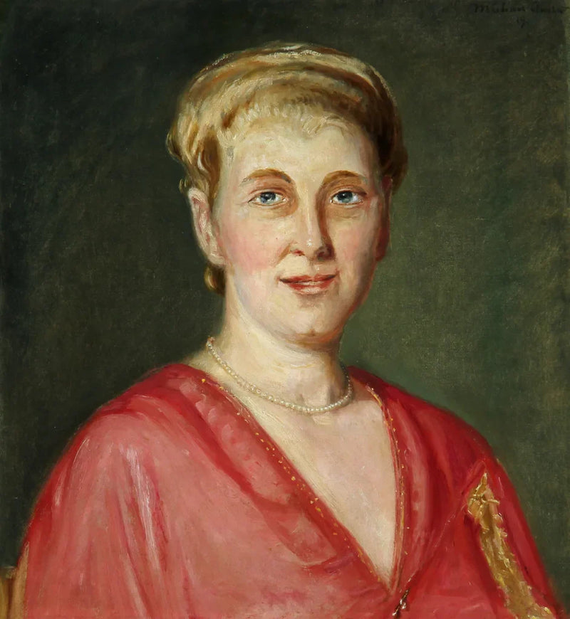 Muotokuva vaaleasta naisesta punaisessa mekossa. - Michael Peter Ancher