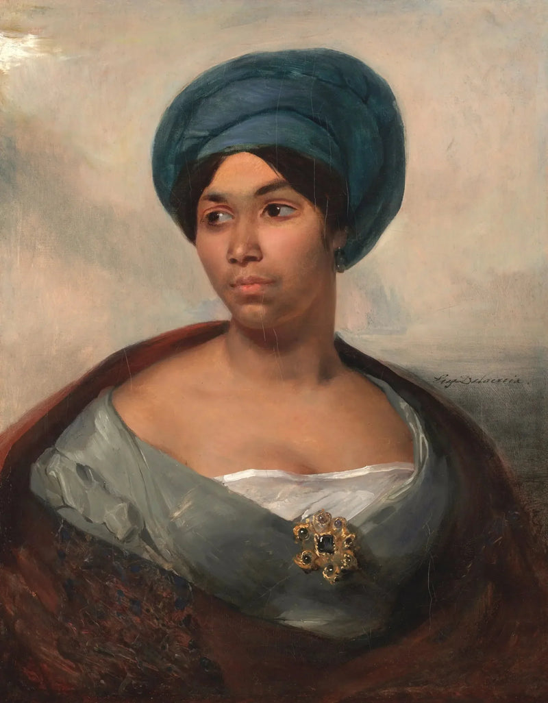 Sinisen turbaanin kanssa varustetun naisen muotokuva - Eugène Delacroix