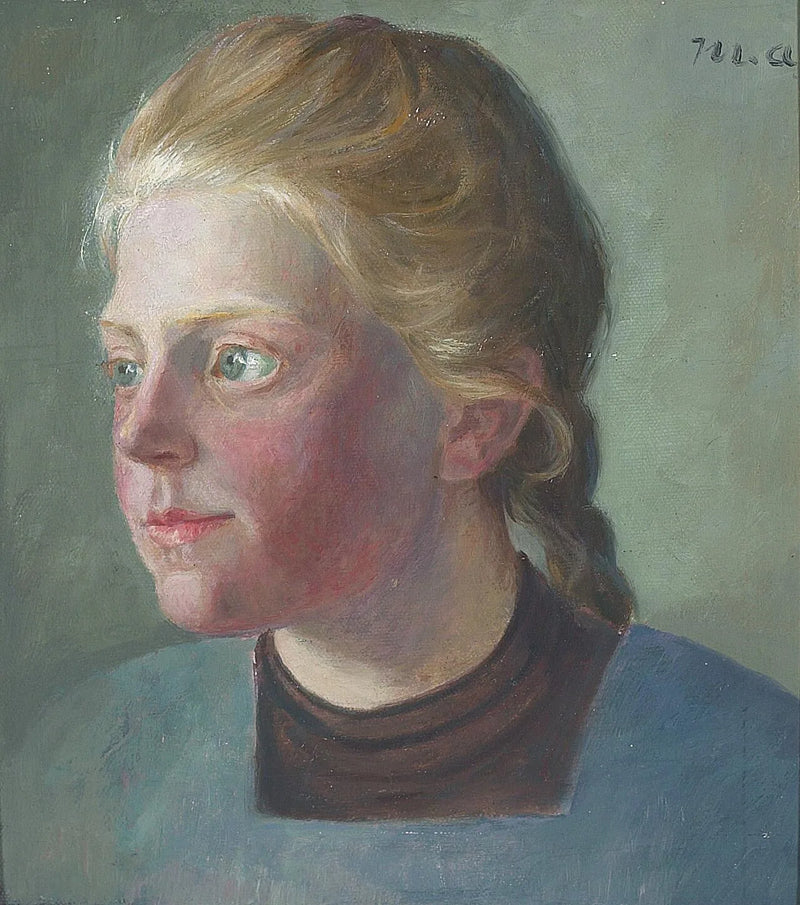 Muotokuva nuoresta naisesta, jolla on letit. - Michael Peter Ancher
