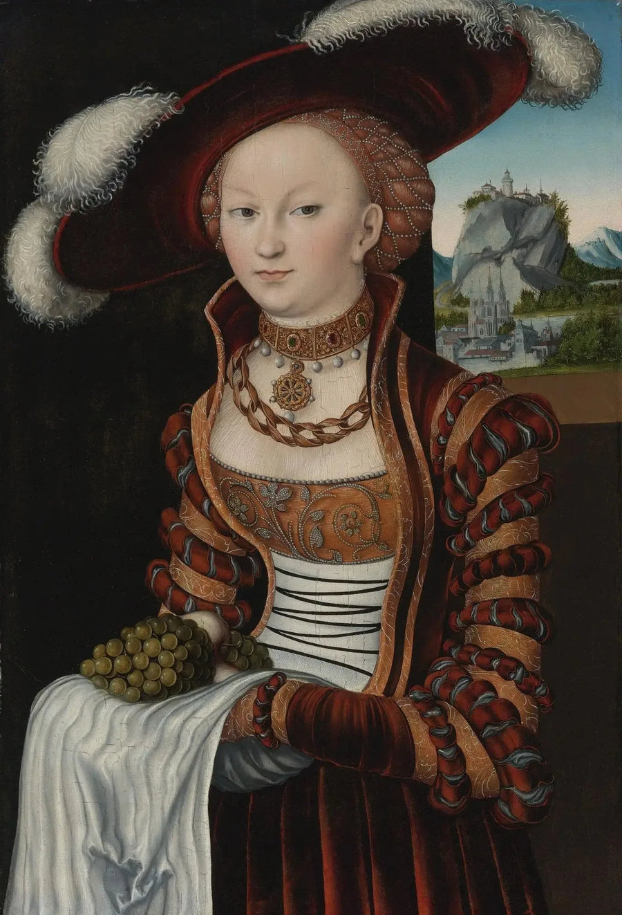 Nuoren naisen muotokuva, joka pitää rypäleitä - Lucas Cranach vanhempi