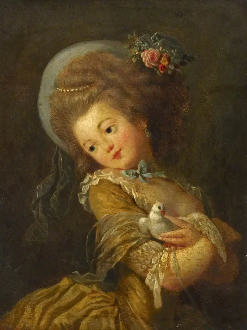 Nuoren tytön muotokuva, joka pitää kyyhkyä - Jean-Honoré Fragonard