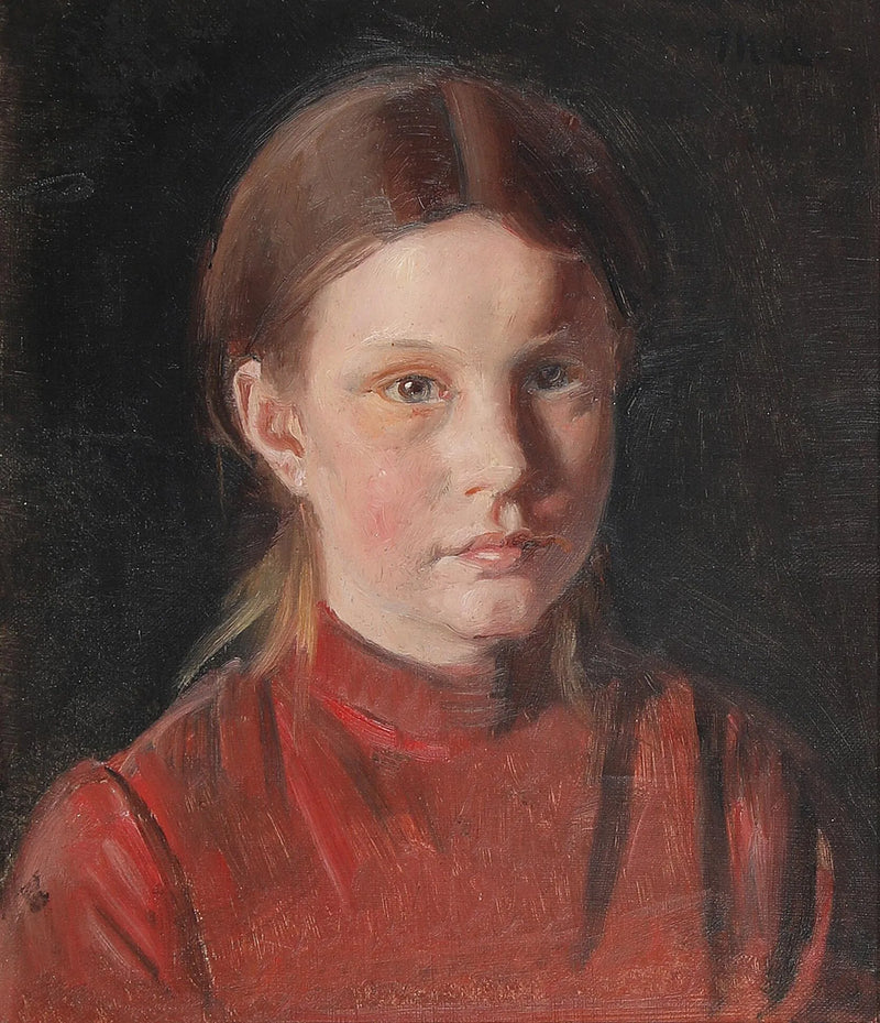 Muotokuva pienestä tytöstä punaisessa mekossa. - Michael Peter Ancher