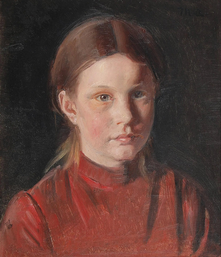 Muotokuva pienestä tytöstä punaisessa mekossa. - Michael Peter Ancher