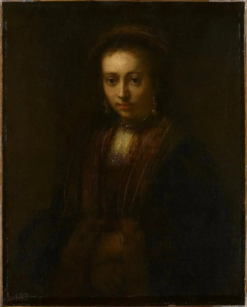 Muotokuva naisesta, jonka kädet ovat ristissä (Hedwig Łuszkowska, kukat vuodelta 1634) - Rembrandt