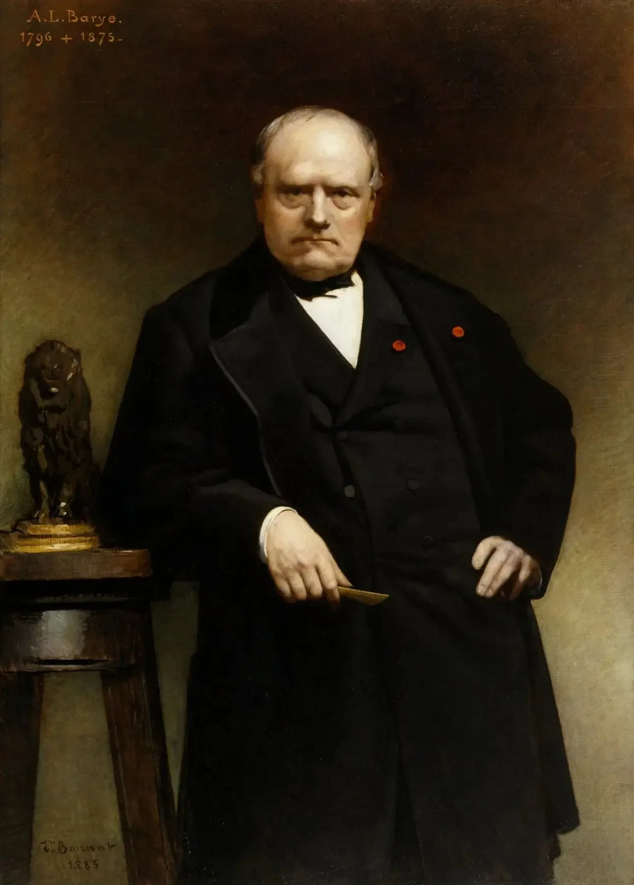 Baryen muotokuva vahamallisen mallin kanssa "Istuva leijona" - Léon Bonnat