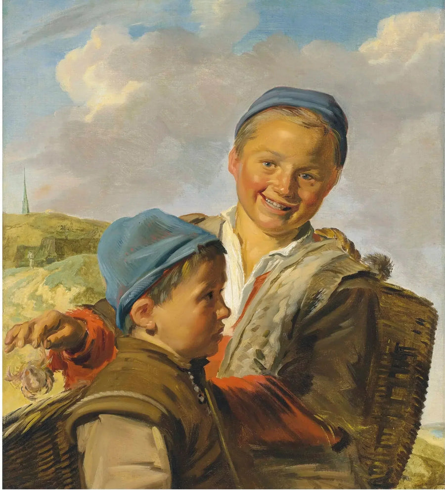 Kaksospoikien muotokuva, joista toinen pitää rapua - Frans Hals