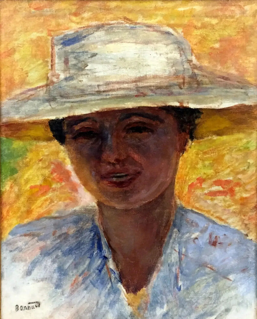 Naisen muotokuva suuressa hatussa - Pierre Bonnard