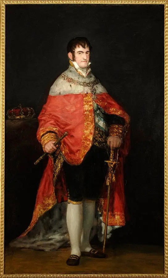Ferdinand VII:n muotokuva kuninkaallisessa viitassaan - Francisco de Goya