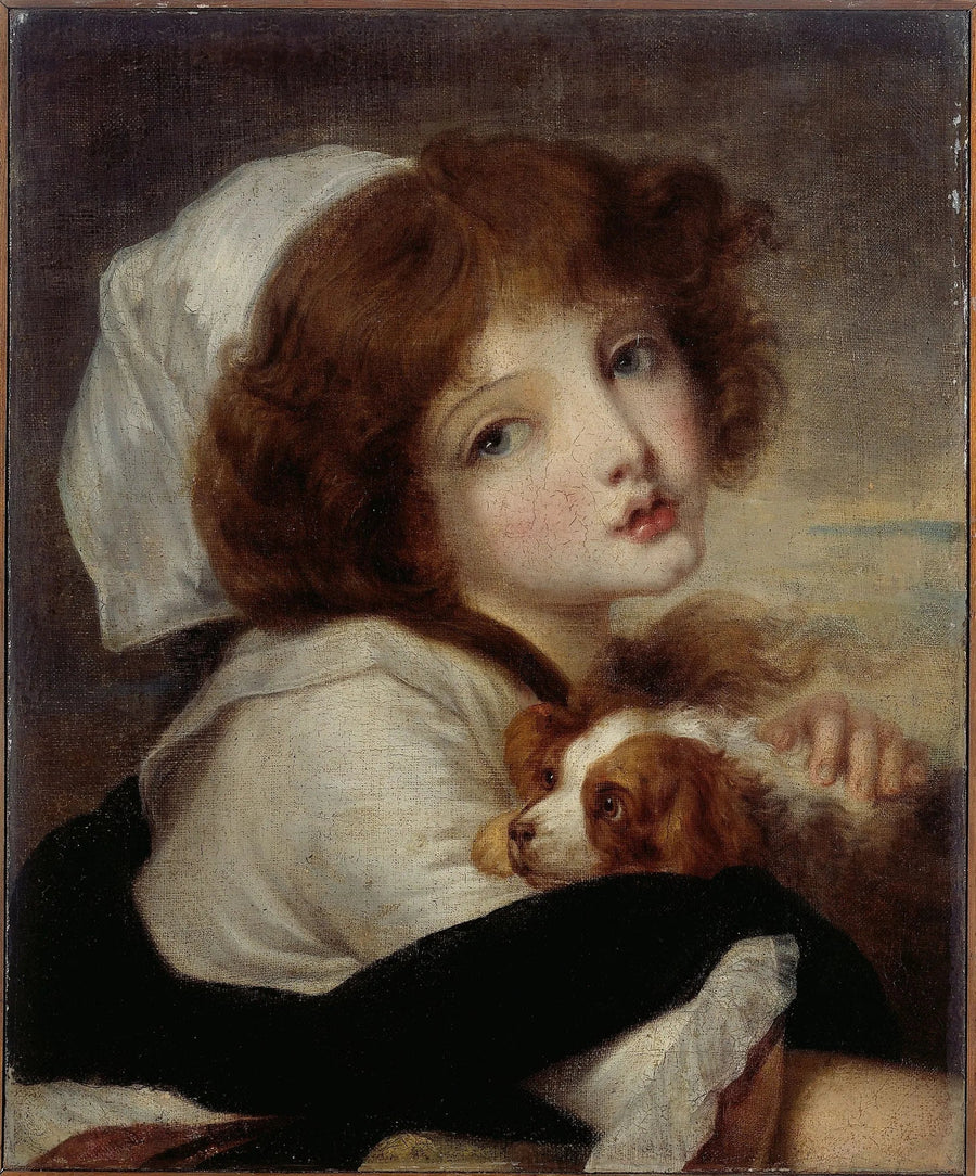 Pikkutytön muotokuva pienen koiran kanssa - Jean-Baptiste Greuze