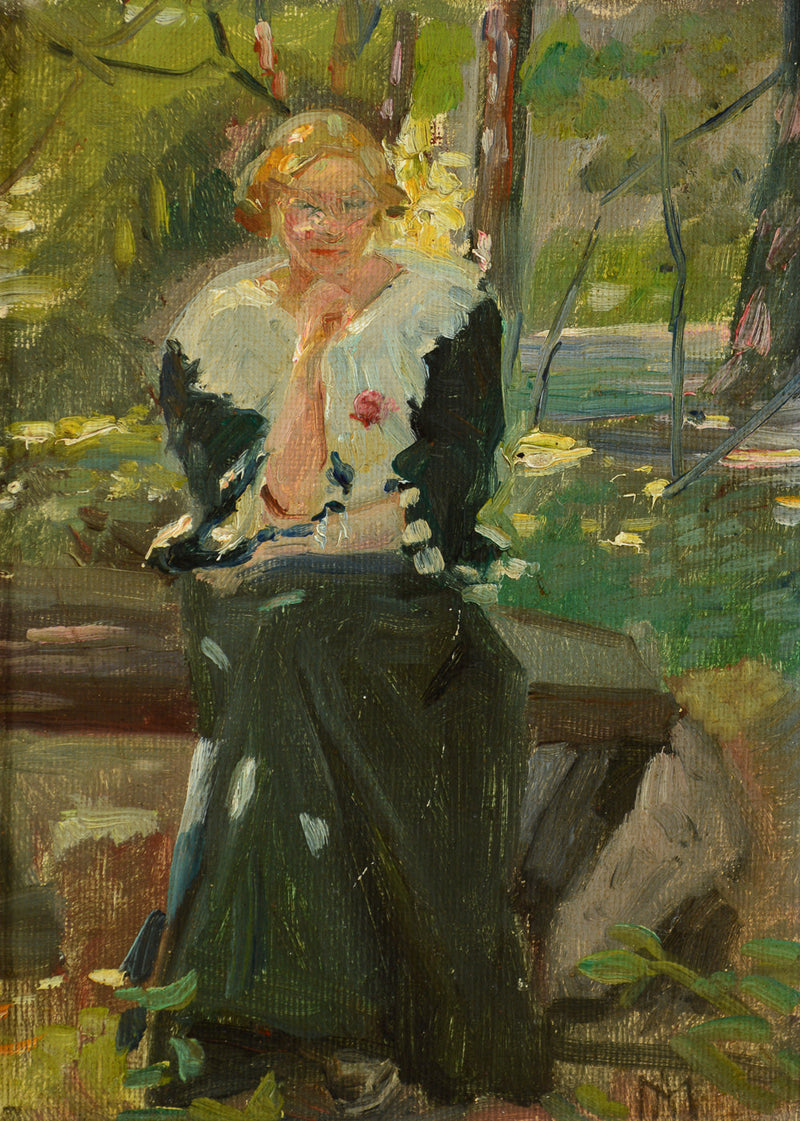 Helga Ancherin muotokuva Amalievejin puutarhassa Frederiksbergissä. -Michael Peter Ancher