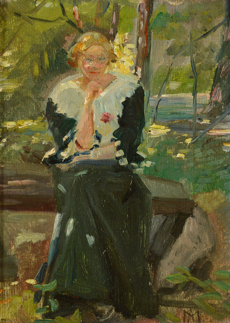 Helga Ancherin muotokuva Amalievejin puutarhassa Frederiksbergissä. -Michael Peter Ancher