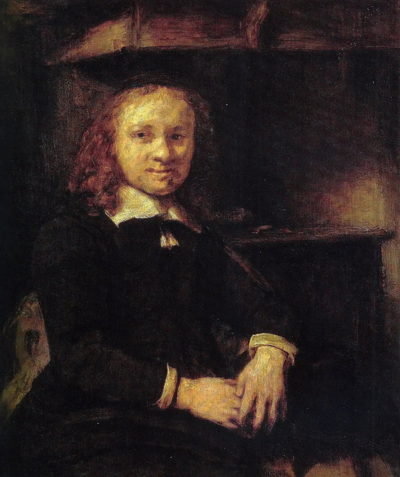 Jan Boursse, istuu lähellä uunia - Rembrandt