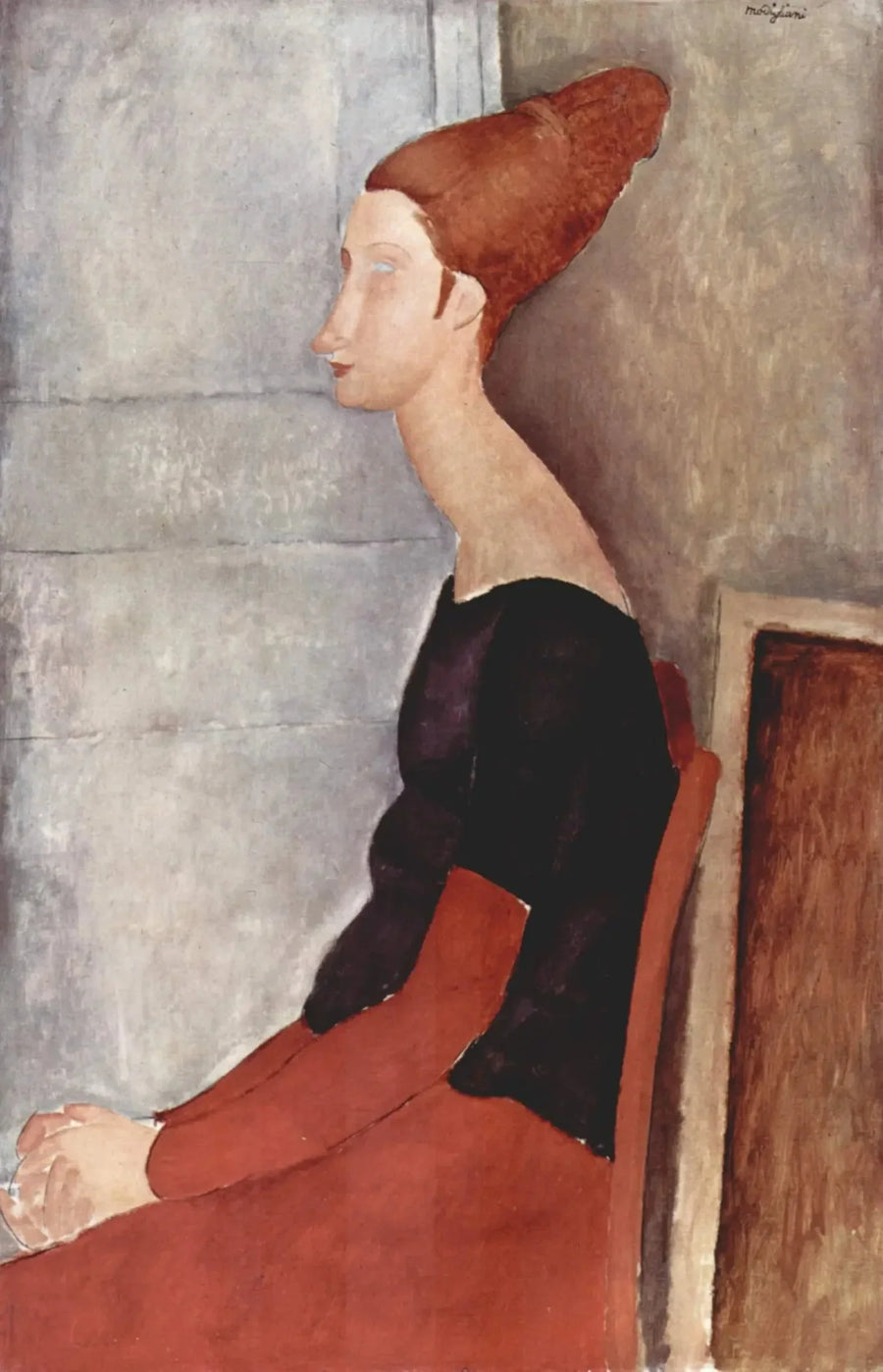 Jeanne Hébuternen profiilissa istuva muotokuva - Amedeo Modigliani