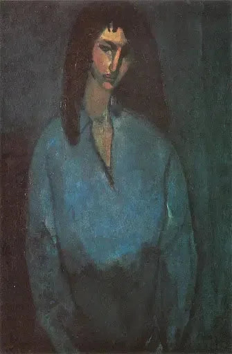 Nuoren tytön muotokuva sinisessä paidassa - Amedeo Modigliani